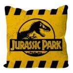 JURASSIC PARK CAUTION LOGO YELLOW SQUARE CUSHION VACUUM PACKAGING