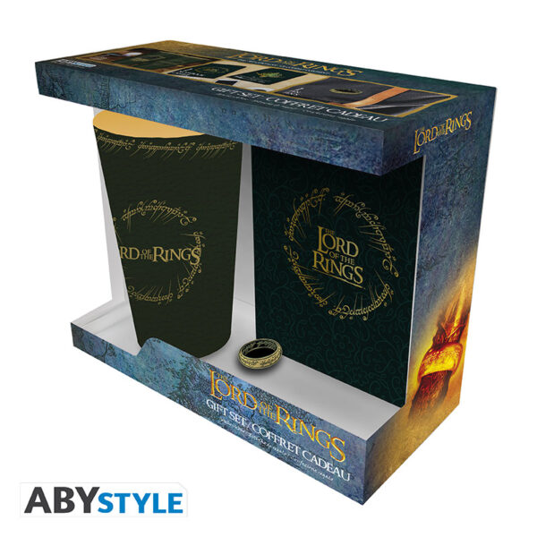 LORD OF THE RINGS - Pck XXL glass + Pin + Pocket Notebook "The Ring"