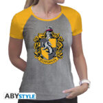 HARRY POTTER - Tshirt "Hufflepuff" woman SS grey & yellow - premium* Taglia: Small