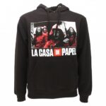 CASA DI CARTA (Casa de Papel) - Felpa con Cappuccio - Nero Taglia XL - Cotone con Tasche Anteriori