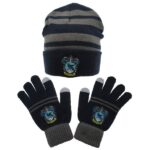 HARRY POTTER - CORVONERO - Set Cappello Zuccotto e Guanti con Stemmi Cuciti Ravenclaw
