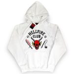 Stranger Things Hellfire Club - felpa con cappuccio colore bianco
