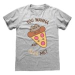 PUSHEEN PIZZA - T-Shirt 100% Cotone Grigio Unisex Maglietta Manica Corta
