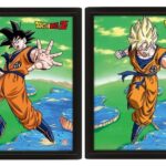 DRAGON BALL Z - GOKU SUPER SAIYAN - Quadro Doppia Immagine 3D Lenticular 22x27cm Con Cornice in Legno