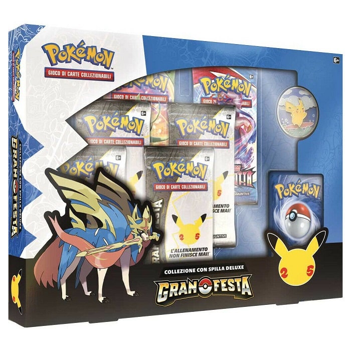 POK00024 -- 000 (19004) POKEMON GRAN FESTA Collezione con Spilla Deluxe Set 6 Bustine + Carte Speciali CCG ITALIANO - immagine 1