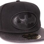 DC COMICS - Batman Logo in pelle - Berretto Visiera Piatta Nero Regolabile Acrilico (Snapback Cap)