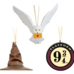 Harry Potter Set of 3 Christmas Ornaments Sorting Hat, Platform 9 3/4 and Hedwig 7 cm