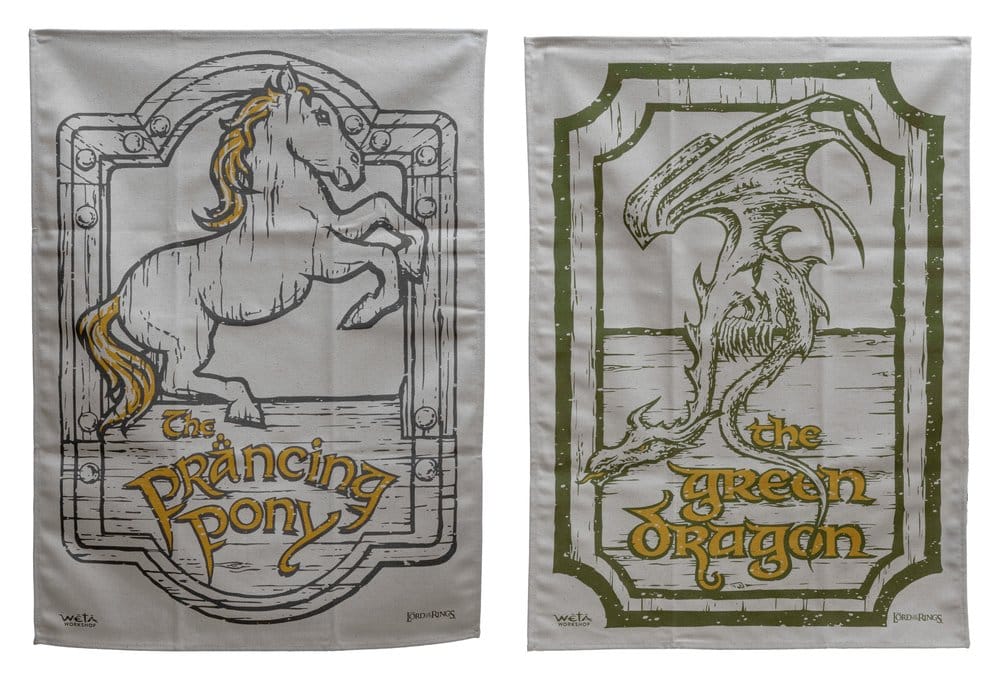 x_weta869804434 Lord of the Rings Tea Towel 2-Pack Green Dragon & Prancing Pony 69 cm - immagine 1