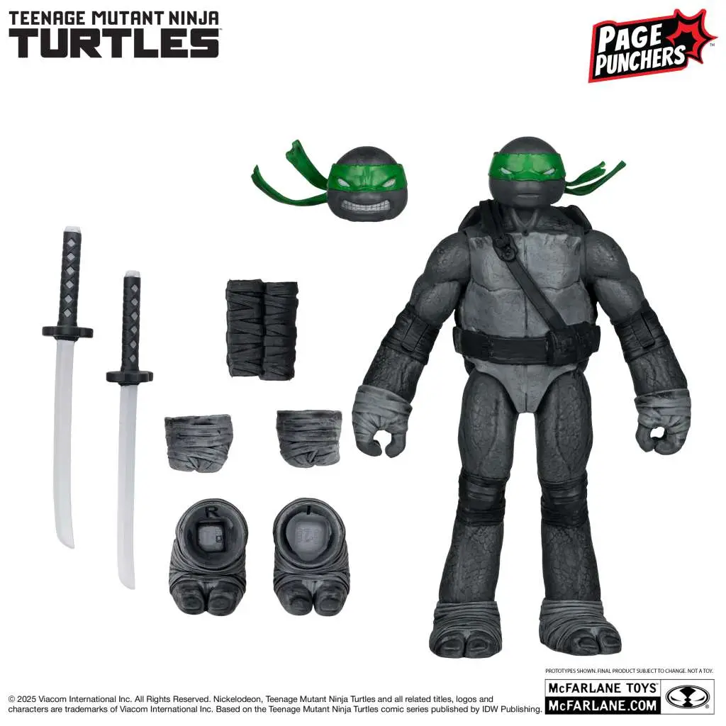 112027__2567271723 TEENAGE MUTANT NINJA TURTLES 5inch LEONARDO FIGURE WITH COMIC (B,W&G VARIANT) - immagine 1