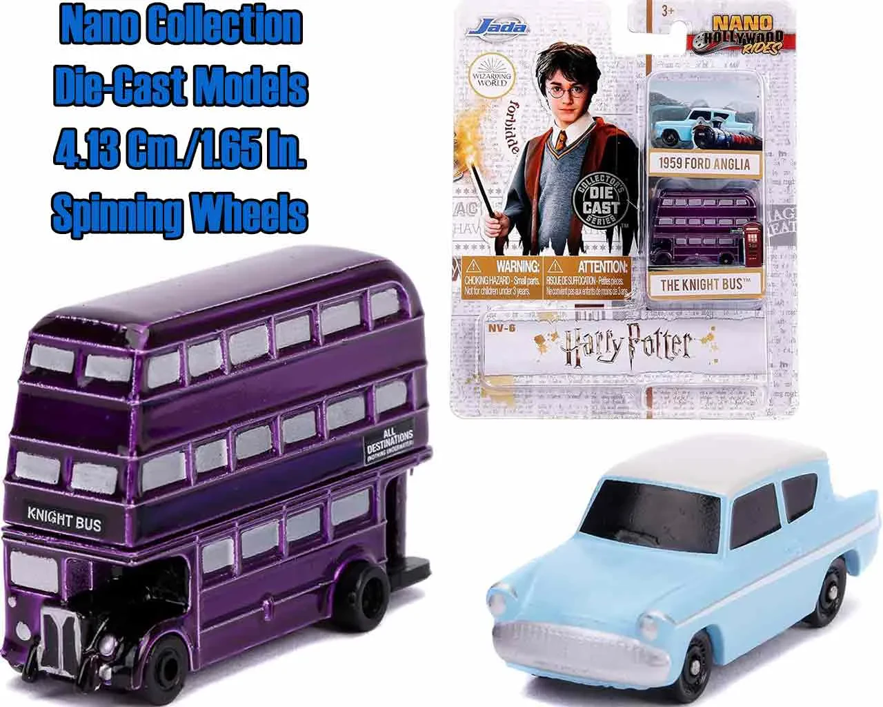 112184__7d67cd4c HARRY POTTER – FORD ANGLIA & KNIGHT BUS – 2 VEHICLES SET - DIE-CAST NANO MODELS - immagine 1