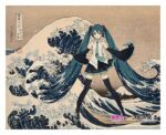Hatsune Miku x Katsushika Hokusai iXima Canvas Art The Great Wave off Kanagawa/Fine Wind, Clear Morning 27 x 22 cm