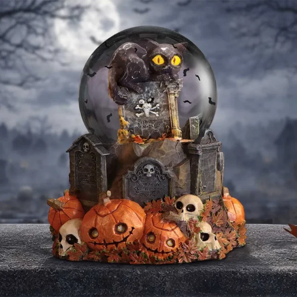 PUMPKIN PATCH HALLOWEEN CAT SNOW GLOBE