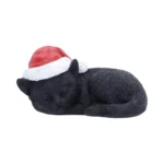BLACK CAT SLEEPING WITH SANTA HAT FIGURE
