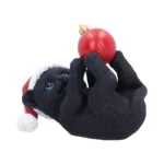 BLACK CAT IN SANTA HAT PLAYING WITH BAUBLE FIGURE - immagine 2