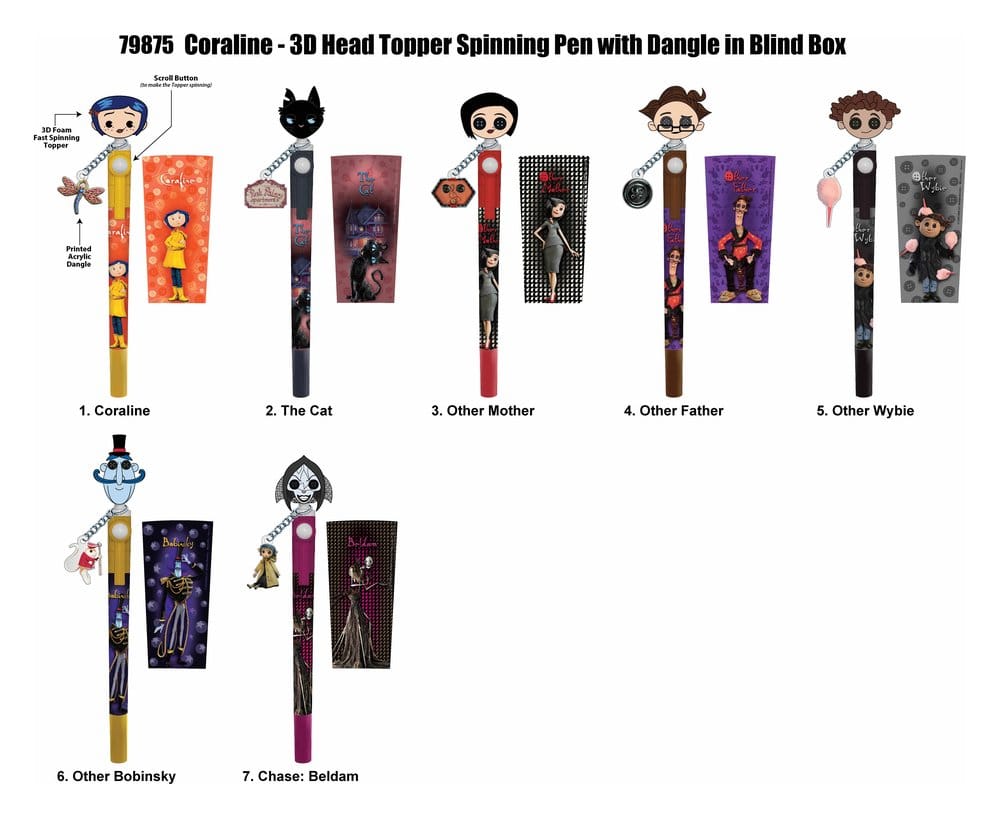 x_mngm79875 Coraline 3D Head Topper Spinning Pen Display (12) - immagine 1
