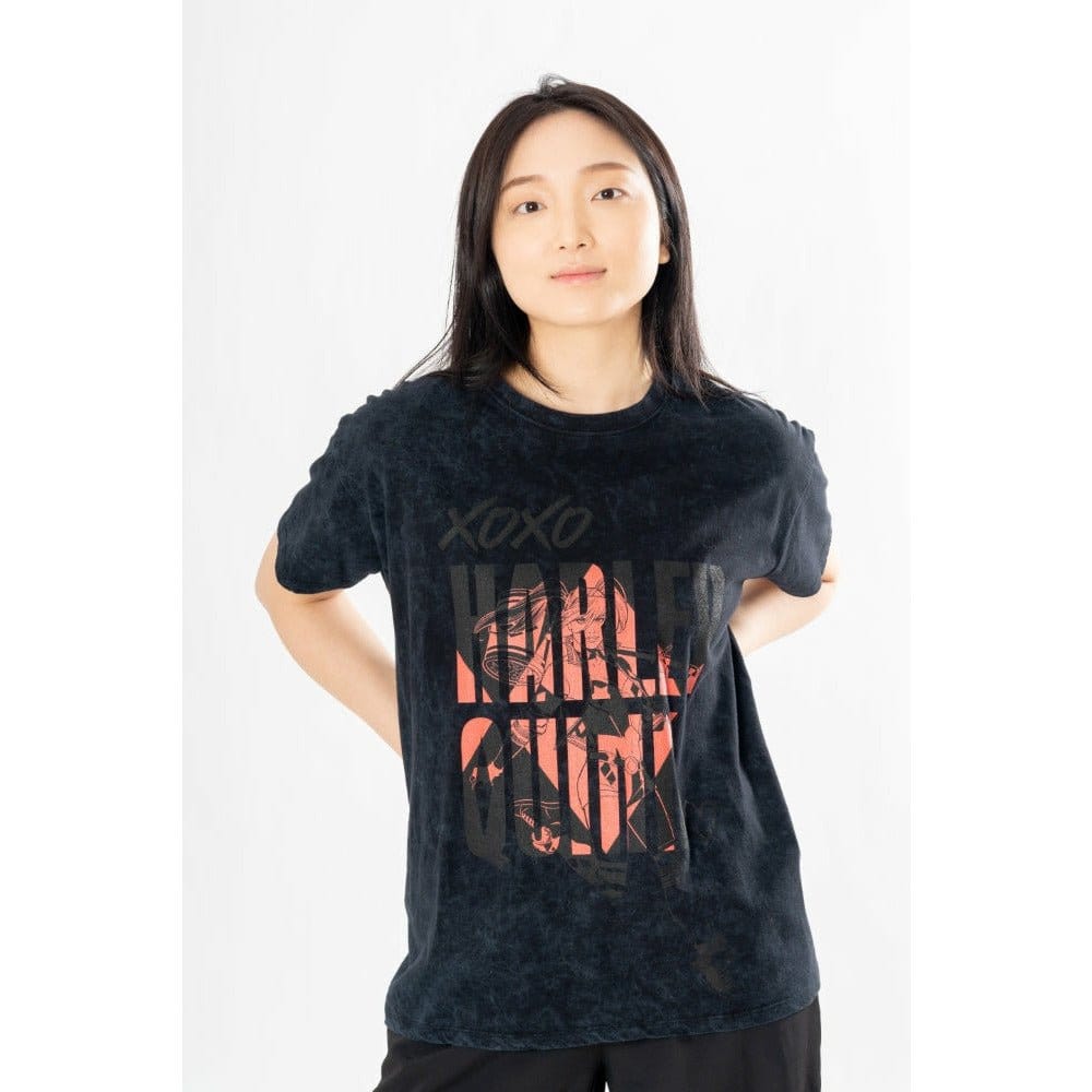 x_pe19470tsb DC Comics T-Shirt Harley Quinn Acid Wash Xoxo - immagine 1