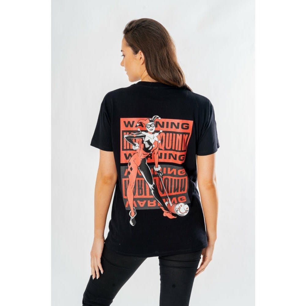 x_pe19471tsb DC Comics T-Shirt Harley Quinn Front Back Warning - immagine 1
