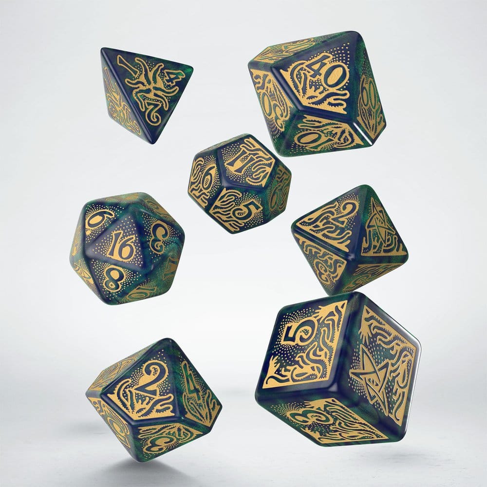 x_qws-sctr22 Call of Cthulhu 7th Edition Dice Set of 7 Blue-green & Gold - immagine 1