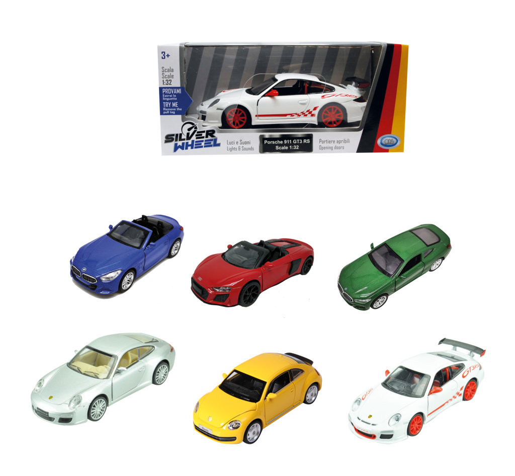 1_ODS41129 Silver Wheel - Auto tedesche a licenza sc.1:28 / 1:32, a retrocarica, portiere apribili, luci e suonibatterie incluse - immagine 1