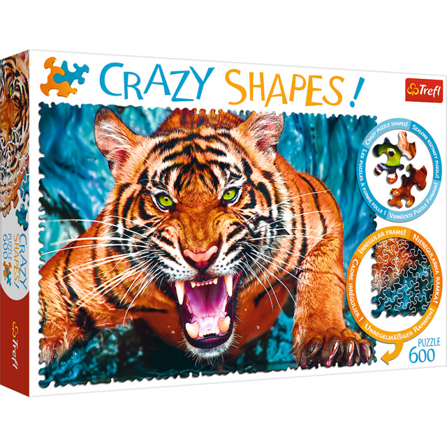 1_TRF11110 Puzzle da 600 Pezzi - Crazy Shapes: Faccia a Faccia con una Tigre - immagine 1