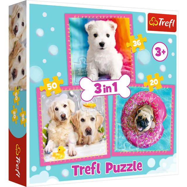 1_TRF34845 3 Puzzle in 1 - Cagnolini nel Bagno - immagine 1