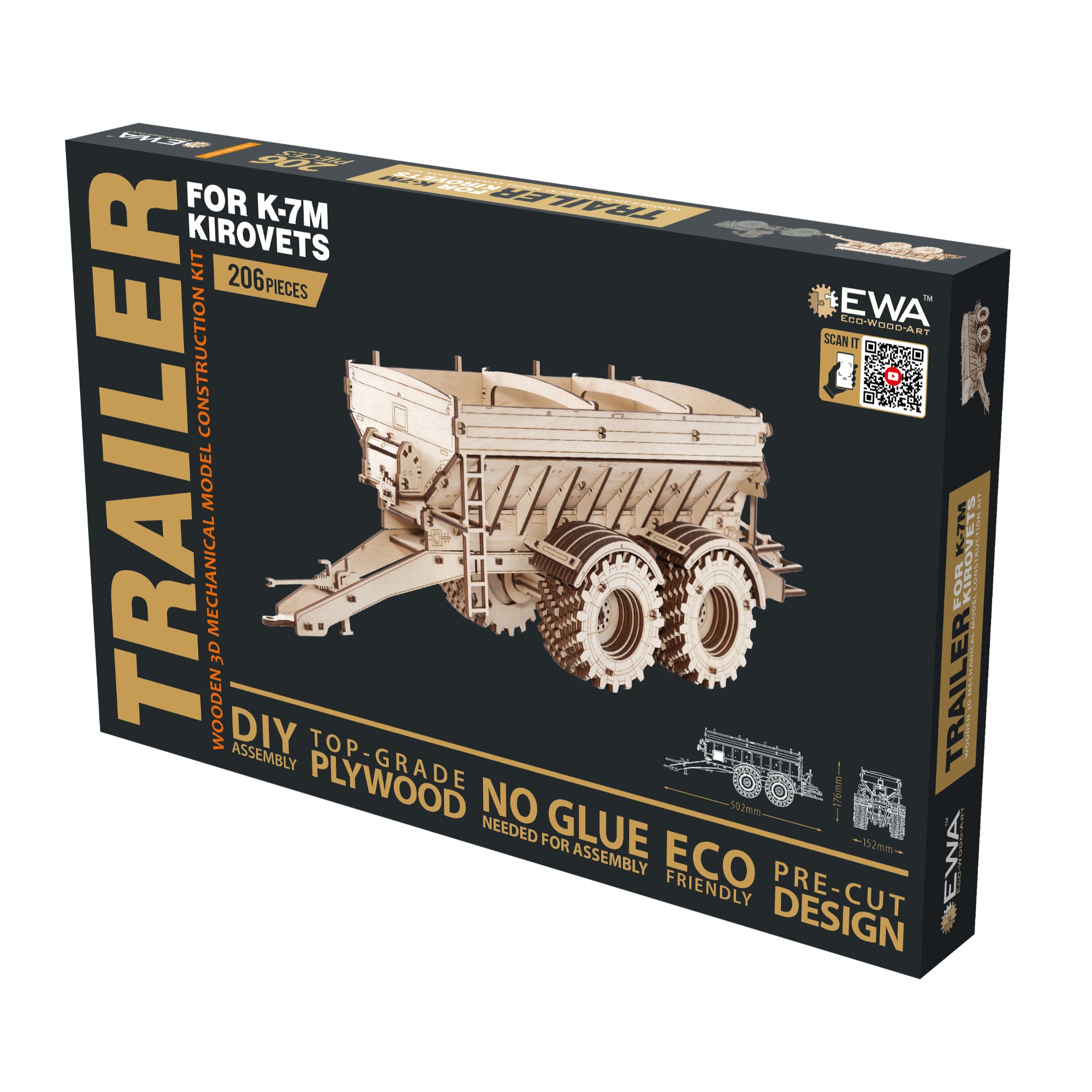 EWA107 Modello 3D in Legno - Rimorchio per Trattore Kirovets K-7M - immagine 1