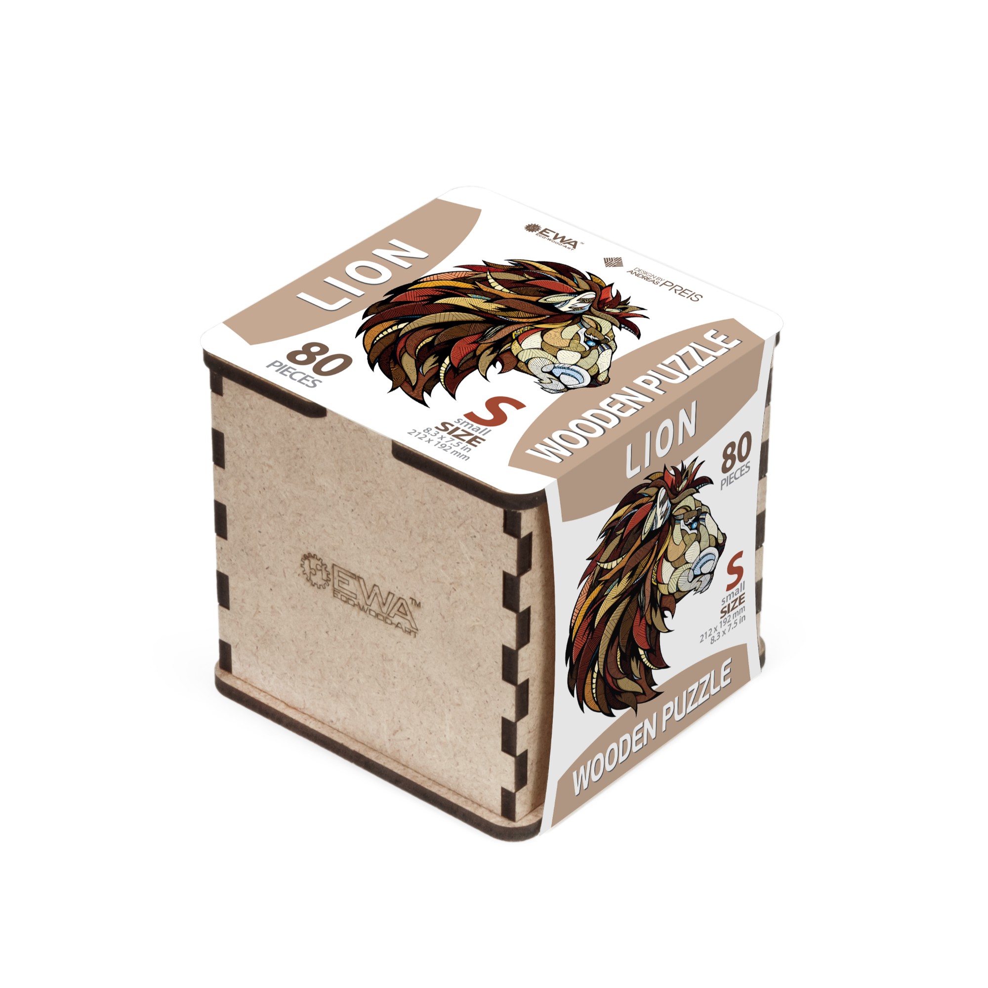 EWA187 Puzzle da 80 Pezzi Sagomato in Legno - Leone (S) con Box in Legno - immagine 1