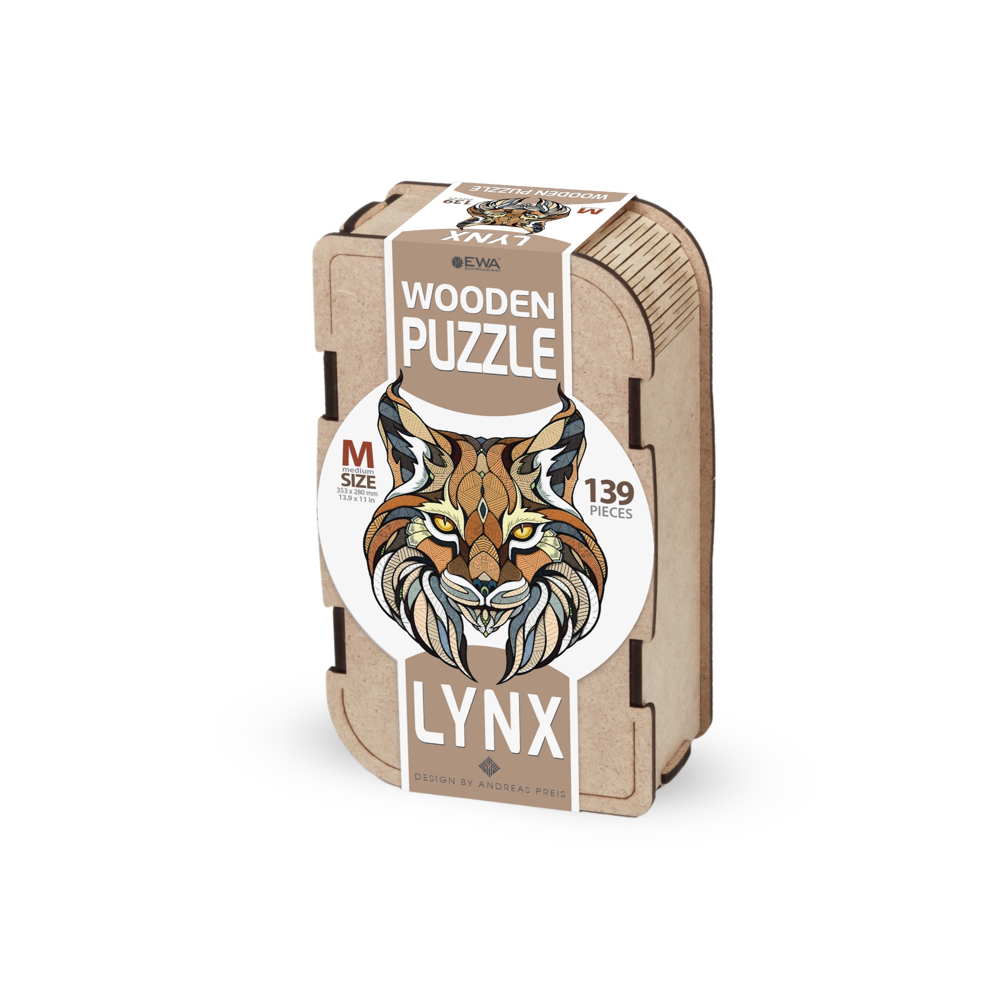EWA189 Puzzle da 139 Pezzi Sagomato in Legno - Lince (M) con Box in Legno - immagine 1