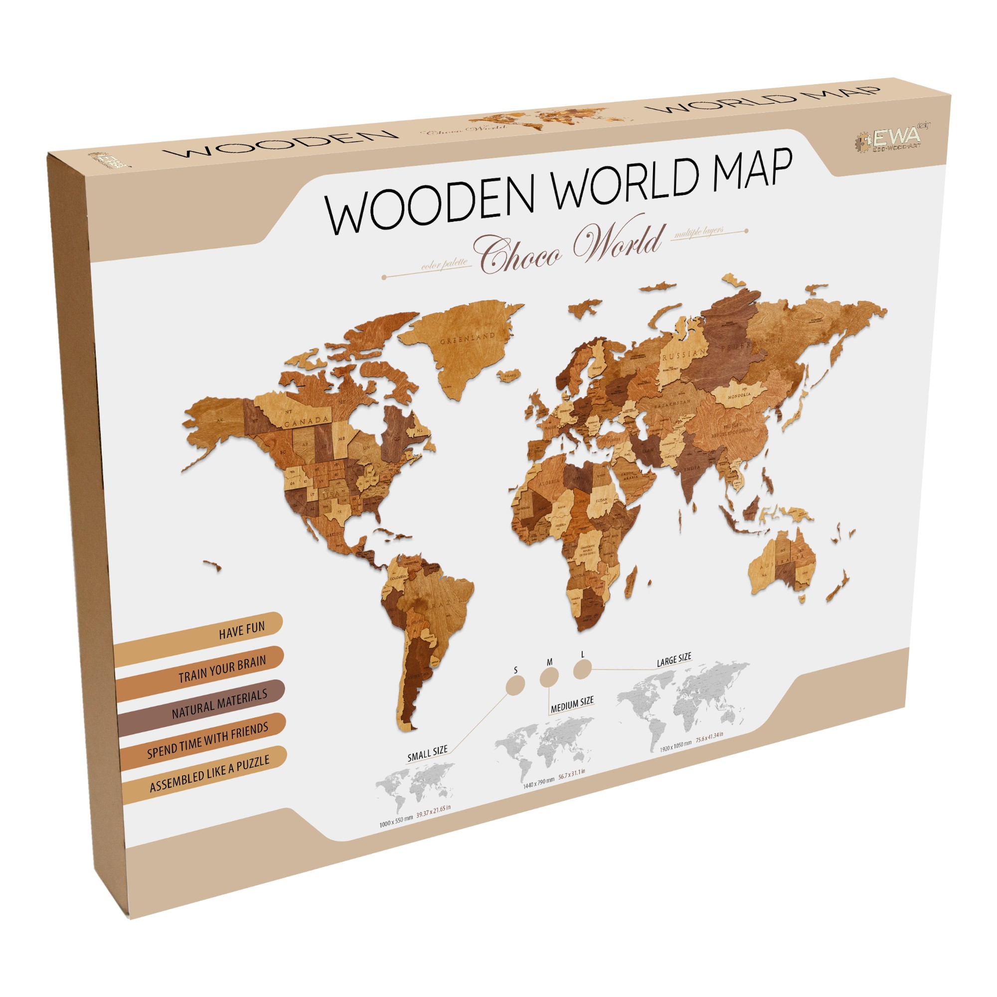 EWA264 Puzzle da 114 Pezzi Sagomato in Legno - Mappa del Mondo: Choco World (S) - immagine 1