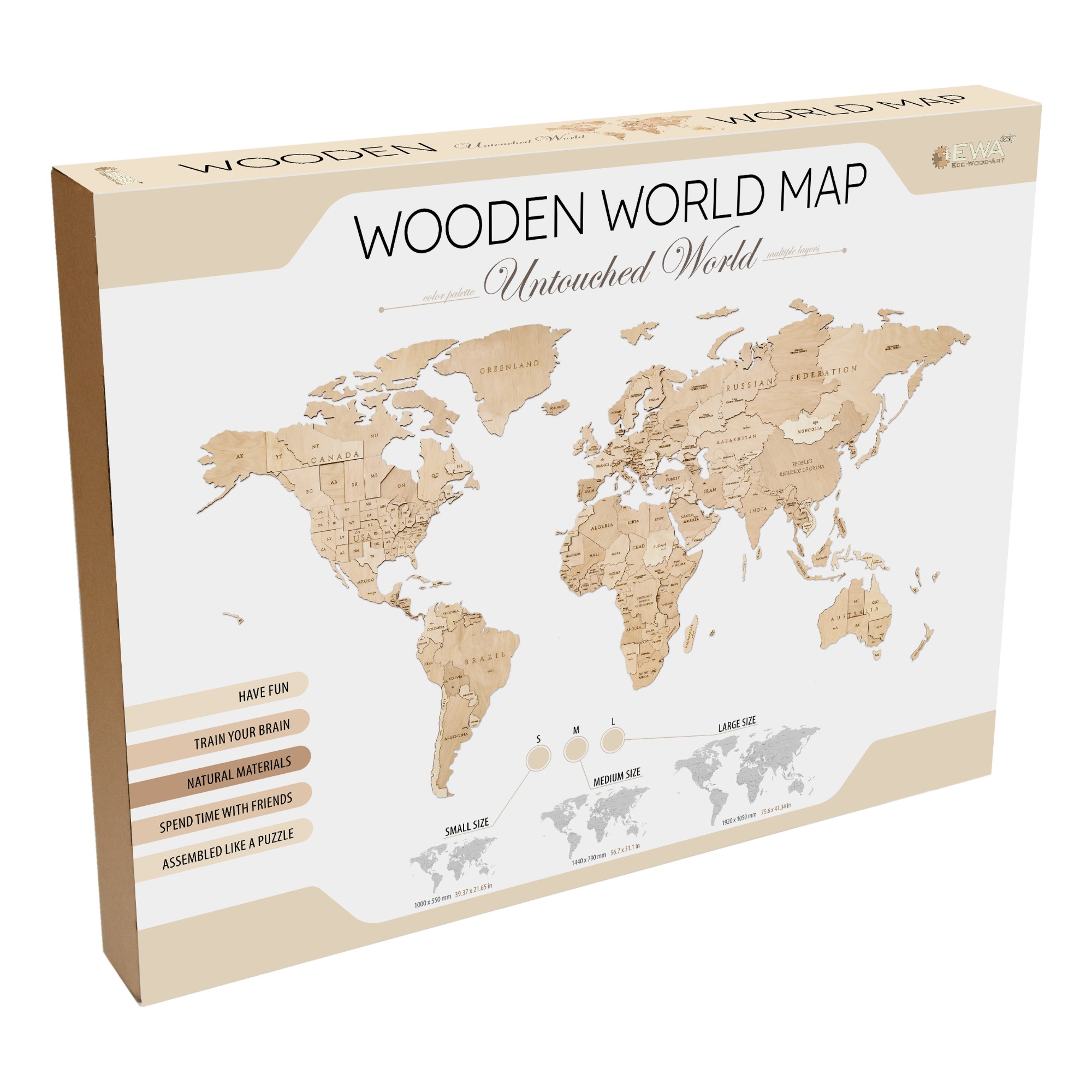 EWA274 Mappa del Mondo in Legno - Untouched World - Medium - immagine 1