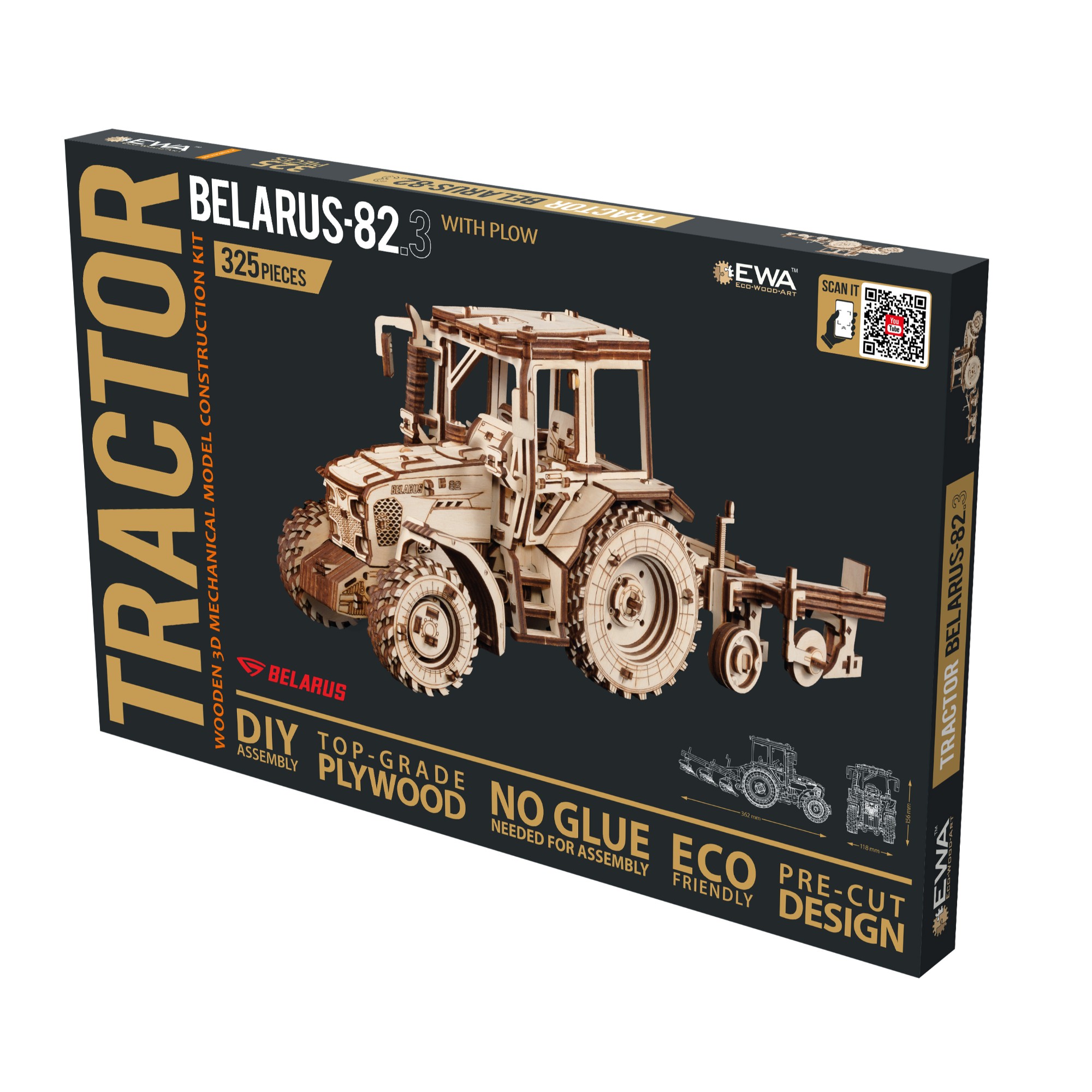 EWA389 Modello 3D in Legno - Trattore Belarus-82.3 con Aratro - immagine 1