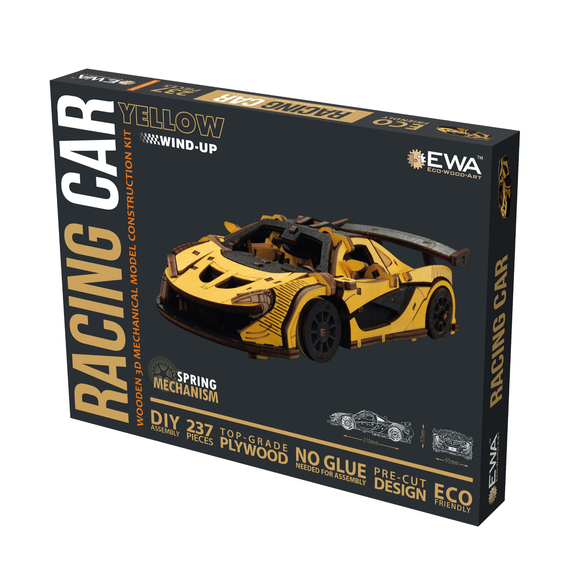 EWA404 Modello 3D in Legno - Auto da Corsa: Gialla - immagine 1