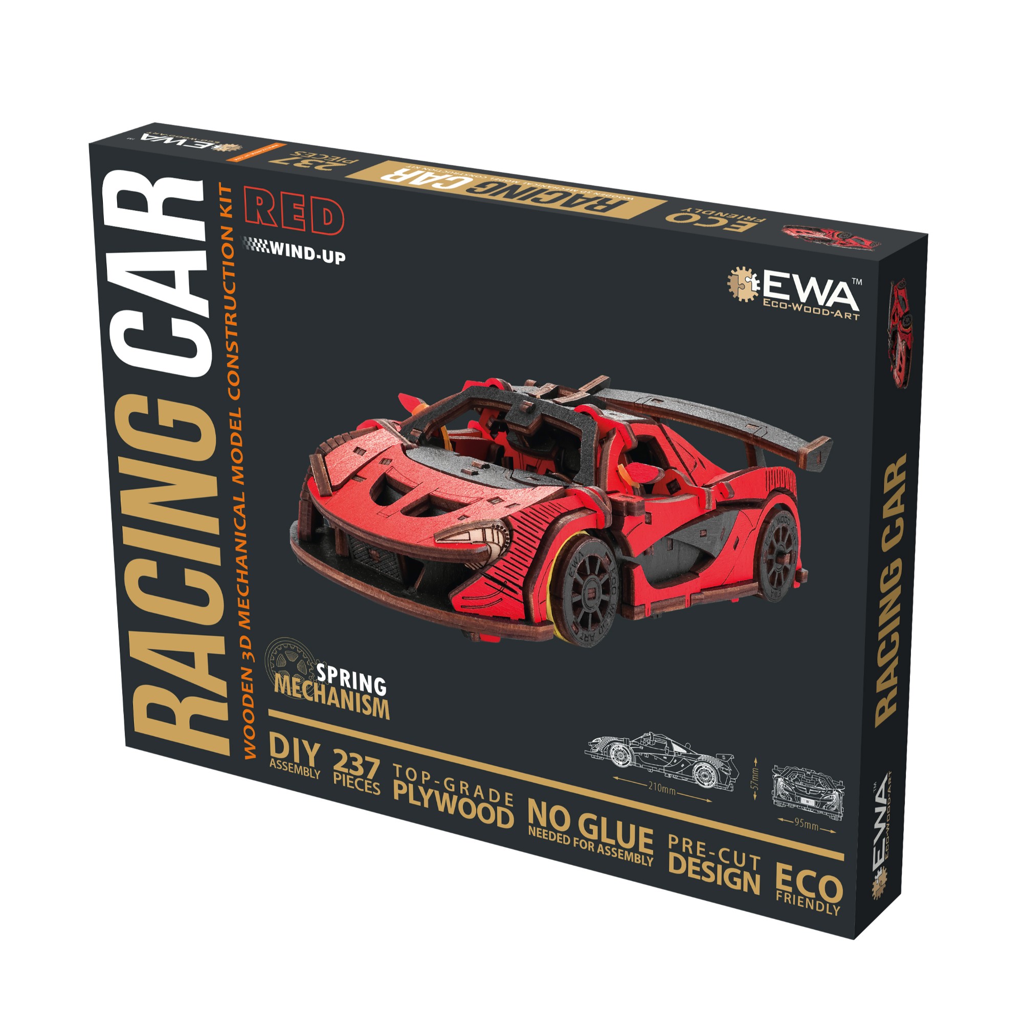 EWA407 Modello 3D in Legno - Auto da Corsa: Rossa - immagine 1