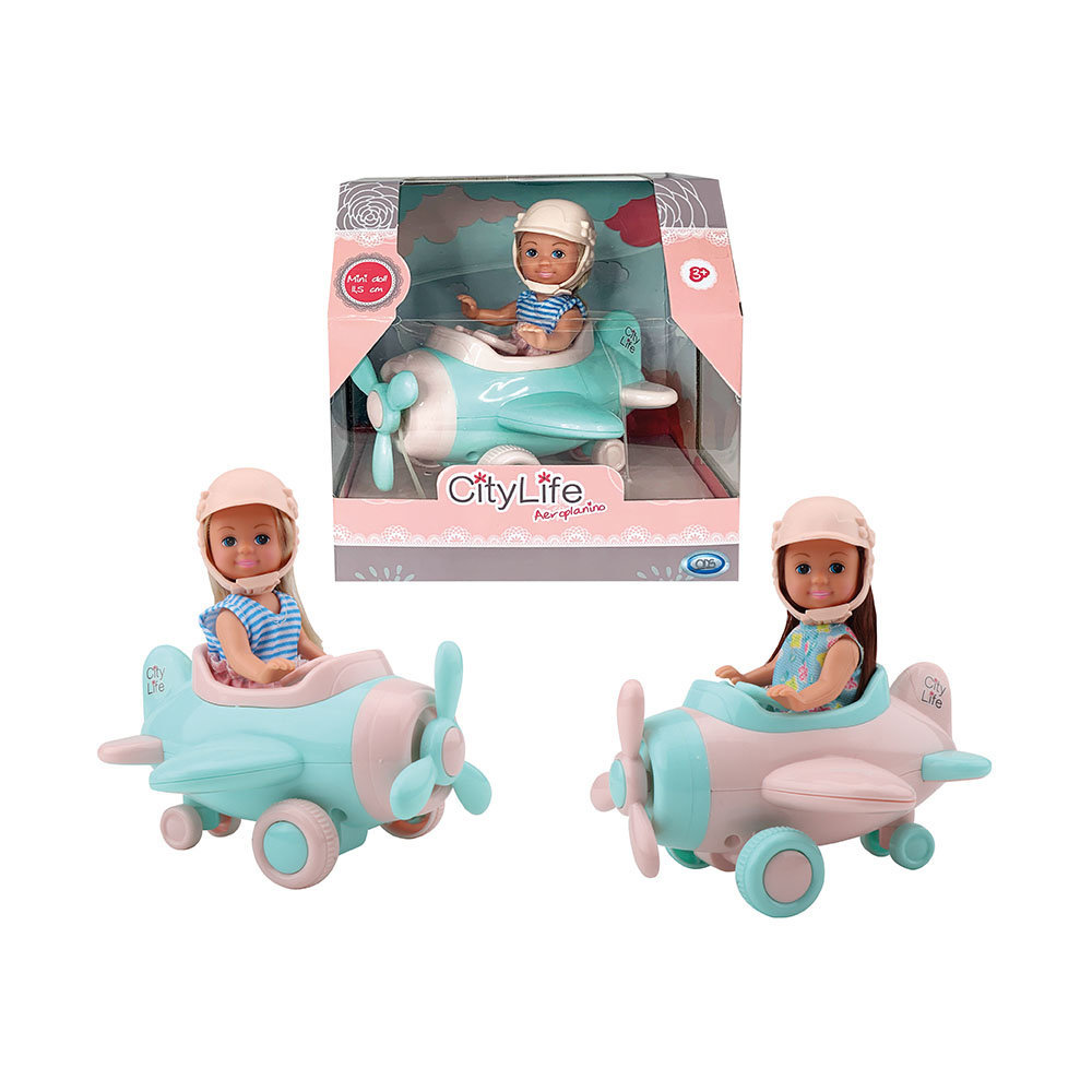 ODS44417- City Life - Mini Doll cm 11.5 con giostraaeroplanino - immagine 1