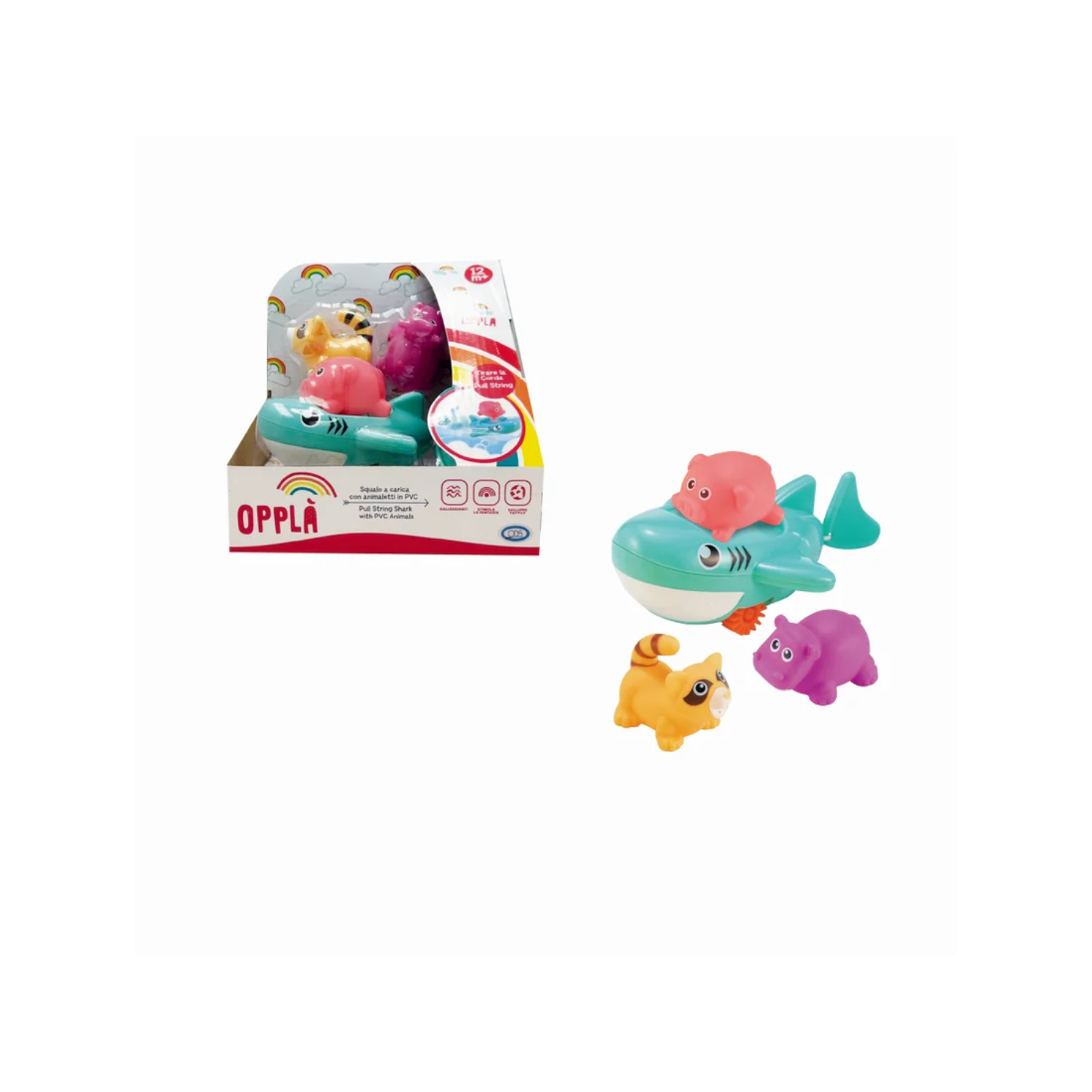 ODS47418 Opplà - Squalo retrocaricaGioco bagnetto con 3 animaletti in PVC - immagine 1