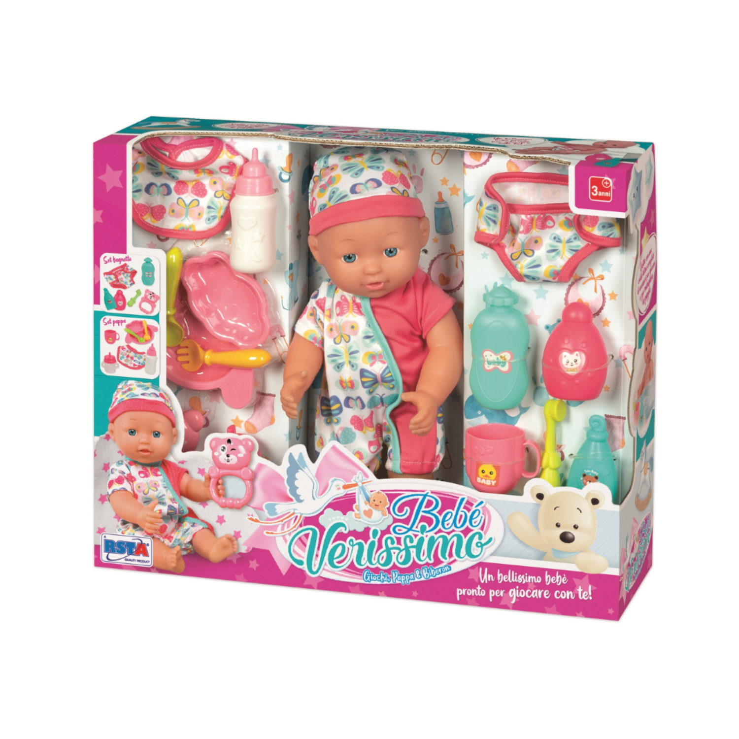 RST11732 Bambola Bebe Verissimo 30 cm Playset Giochi Pappa Biberon con Accessori - immagine 1