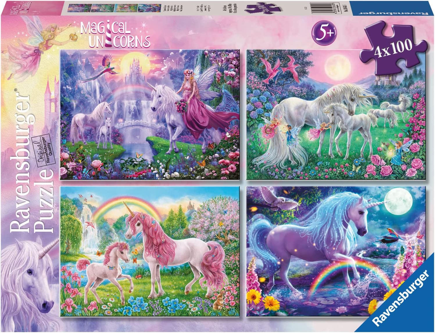 RVB05654 4 Puzzle da 100 Pezzi - Magici Unicorni - immagine 1