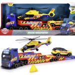 Dickie - Volvo FH16 Camion Rescue 40 cm Luci e Suoni con Volvo XC40 Recharge e Elicottero Airbus H160