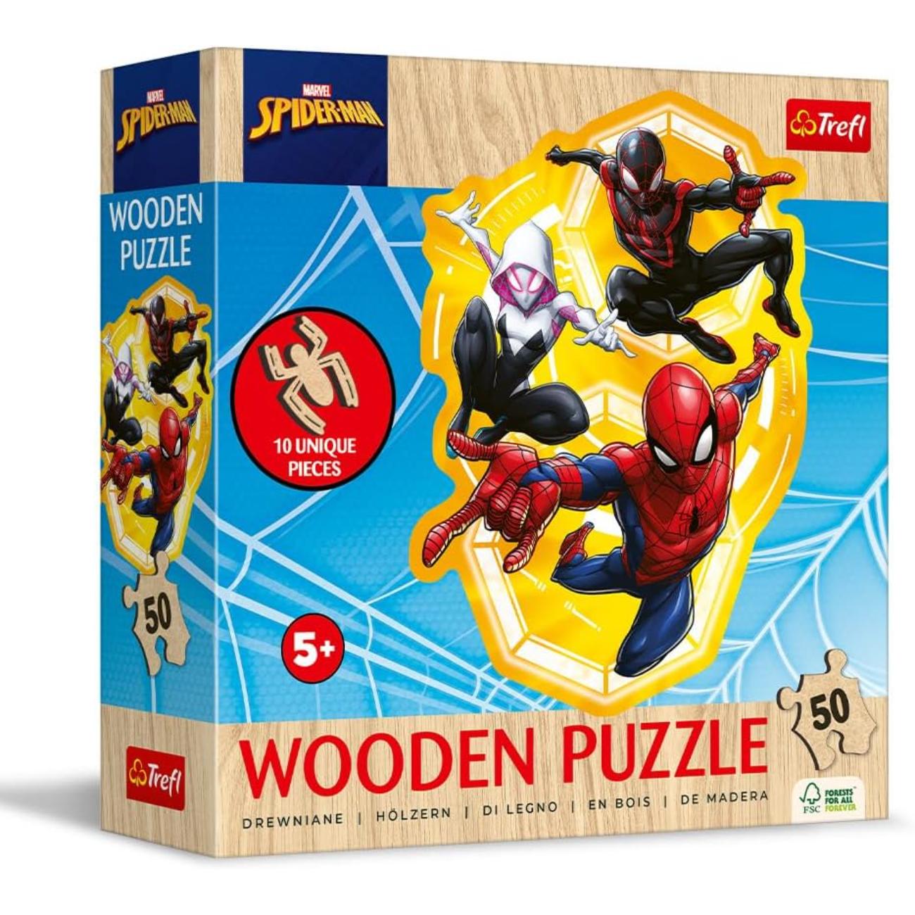 TRF20280 Puzzles - 50 Wooden Contour Puzzle - Spider-Man ready in action / Disney Marvel Spiderman_FSC Mix 70% - immagine 1