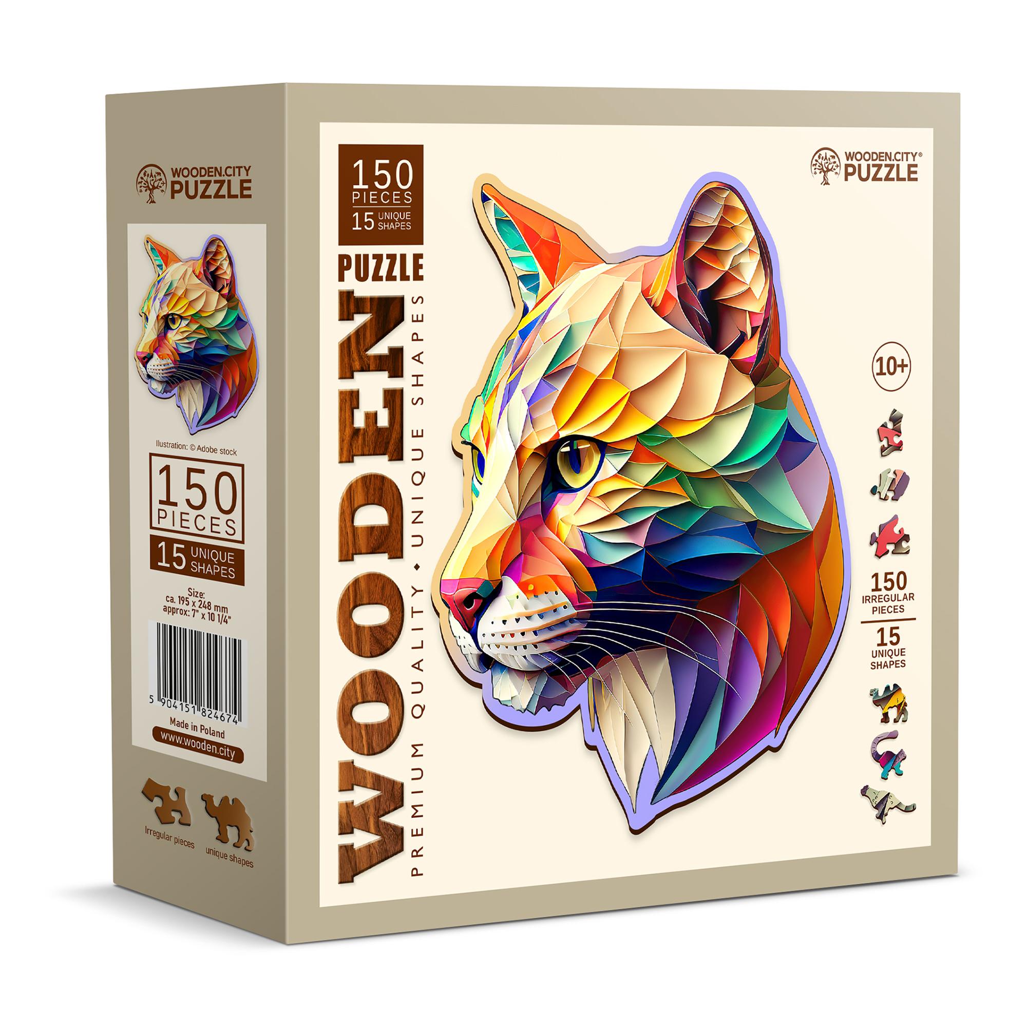 WDCHE0178-M Puzzle da 150 Pezzi Sagomato in Legno - Gaudy Cougar - immagine 1