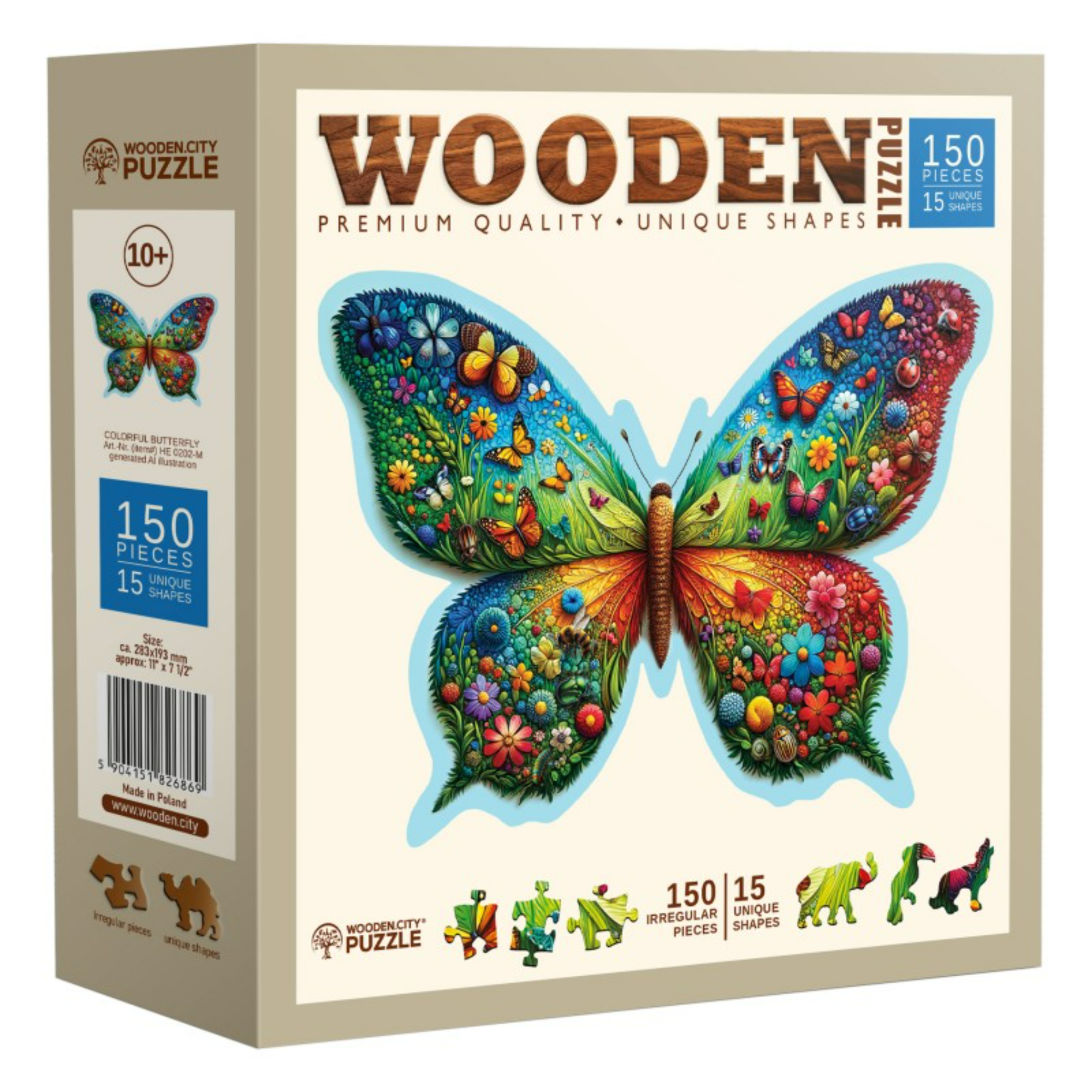 WDCHE0202-M Puzzle da 150 Pezzi Sagomato in Legno - Colorful Butterfly - immagine 1