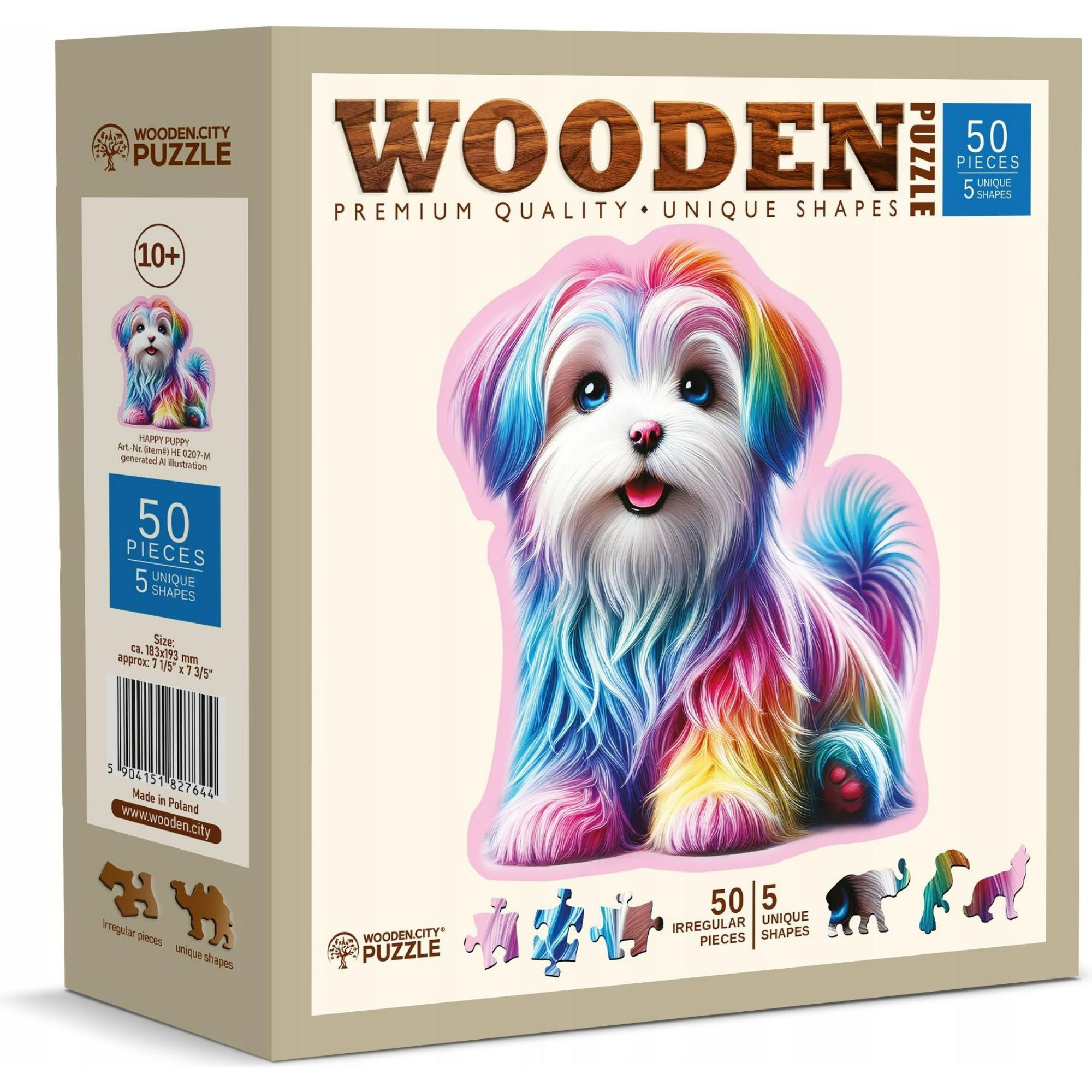 WDCHE0207-M Puzzle da 50 Pezzi Sagomato in Legno - Happy Puppy - immagine 1