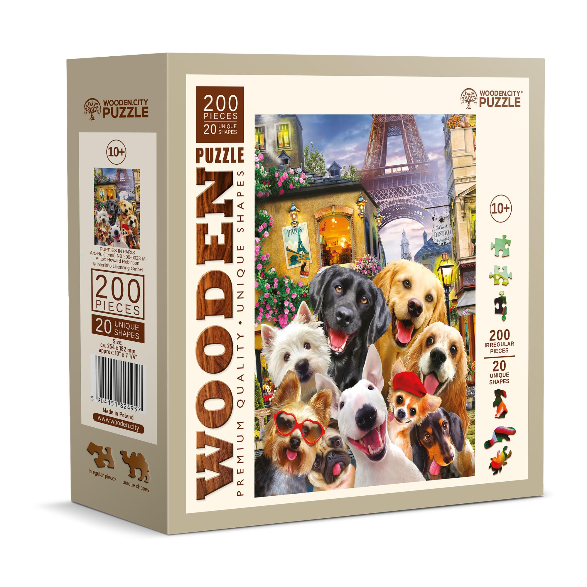 WDCNB200-0023-M Puzzle da 200 Pezzi in Legno - Puppies in Paris - immagine 1