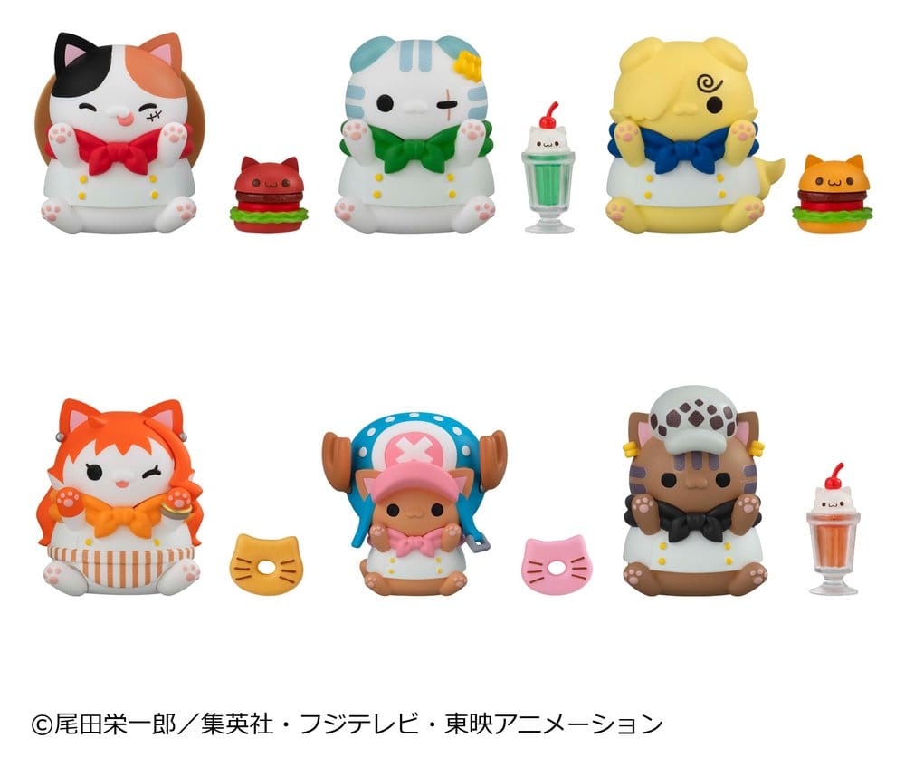 x_meho849763 One Piece Mega Cat Project Mini Figures NyanPieceNyan! Diner! 3 cm Blind Box Display (6) - immagine 1