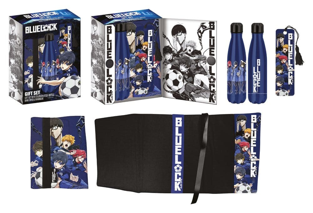 x_htex-blk-3464gs Bluelock Steel Bottle, Sticker, Book Cover Gift Set Blue - immagine 1