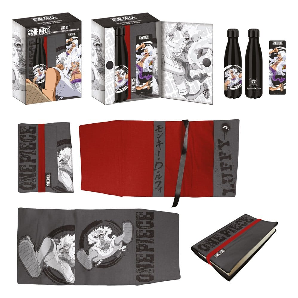 x_htex-op-2816gs One Piece Steel Bottle, Sticker, Book Cover Gift Set Luffy - immagine 1
