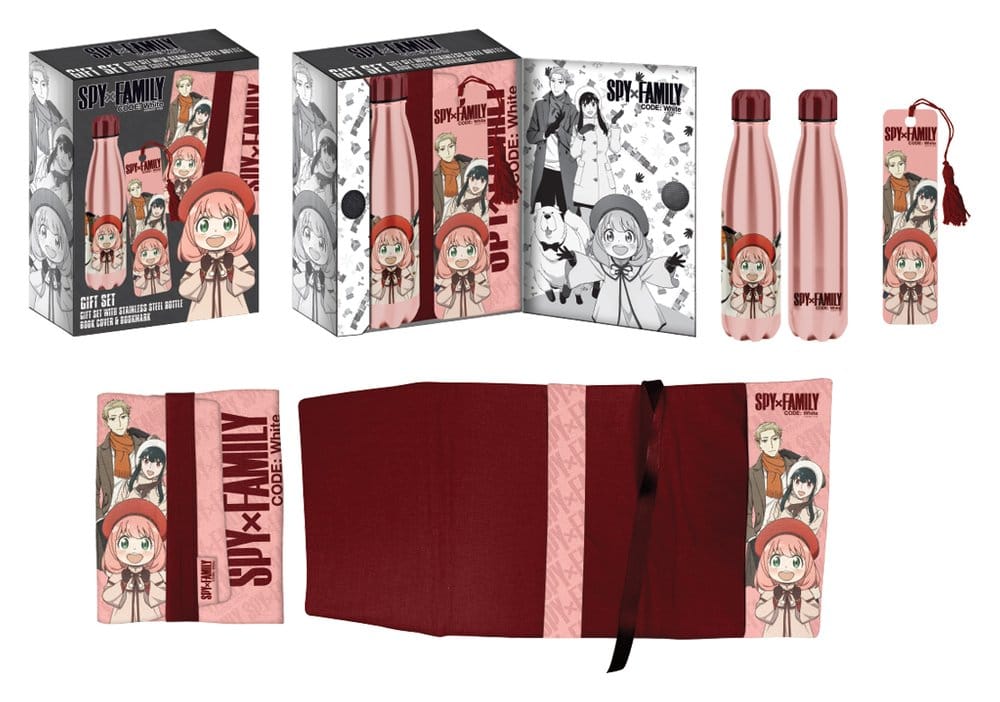 x_htex-sxf-5121gs Spy x Family Steel Bottle, Sticker, Book Cover Gift Set Pink/Red - immagine 1