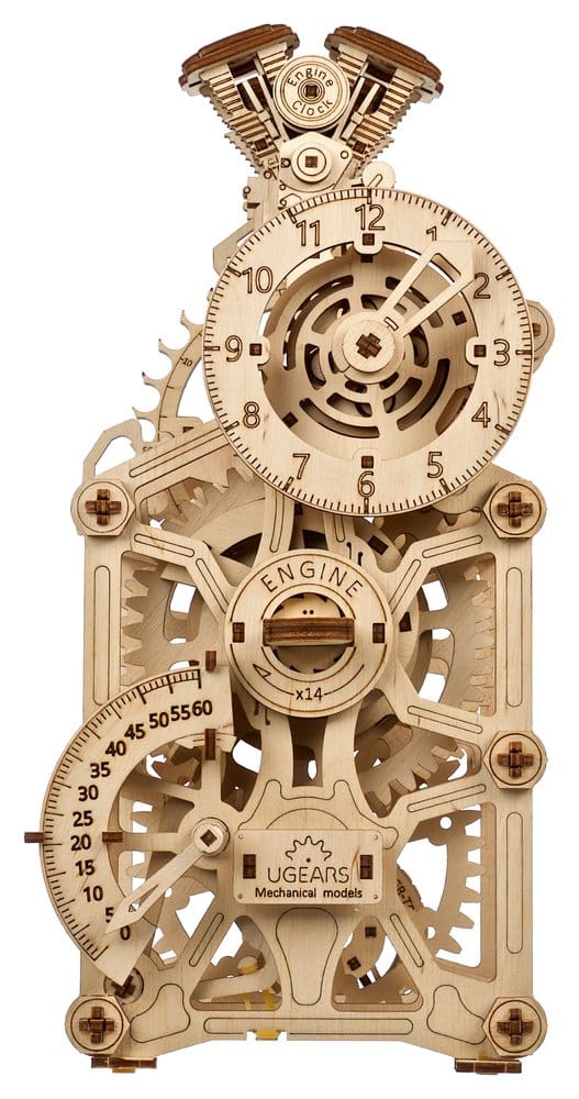 x_ugrs70217 Ugears 3D Wooden Puzzle Engine Clock - immagine 1
