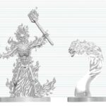 Dungeons & Dragons Nolzur's Marvelous Miniatures Unpainted Miniature Flaming Skeleton & Flameskull 14 cm