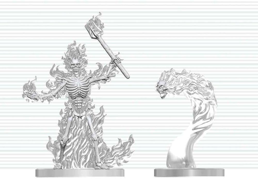 x_wiz90916 Dungeons & Dragons Nolzur's Marvelous Miniatures Unpainted Miniature Flaming Skeleton & Flameskull 14 cm - immagine 1